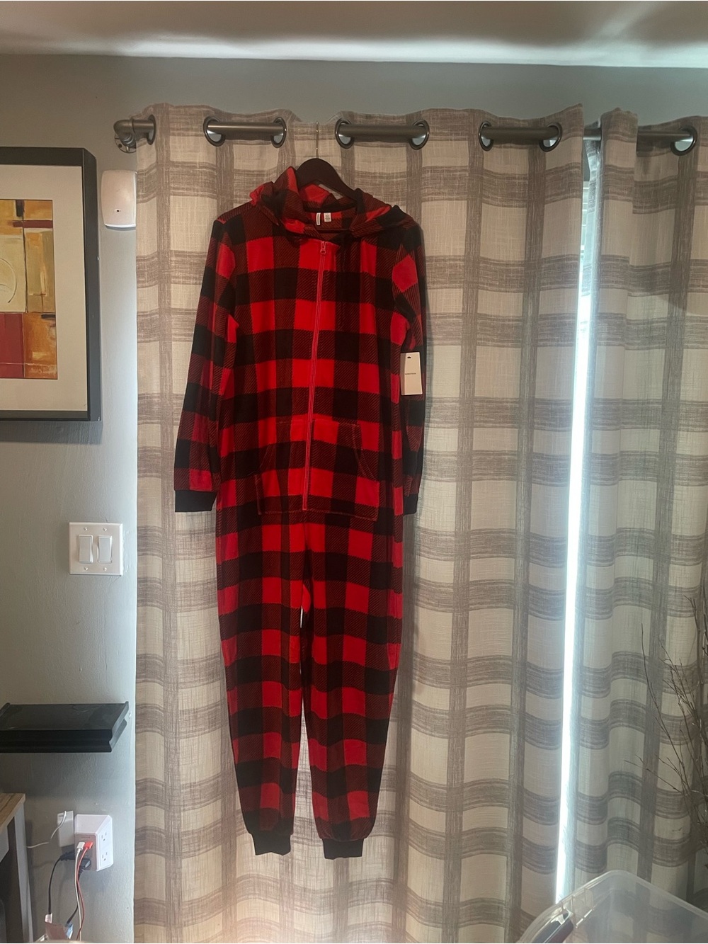Nordstrom Red and Black Buffalo Plaid Hooded Onesie